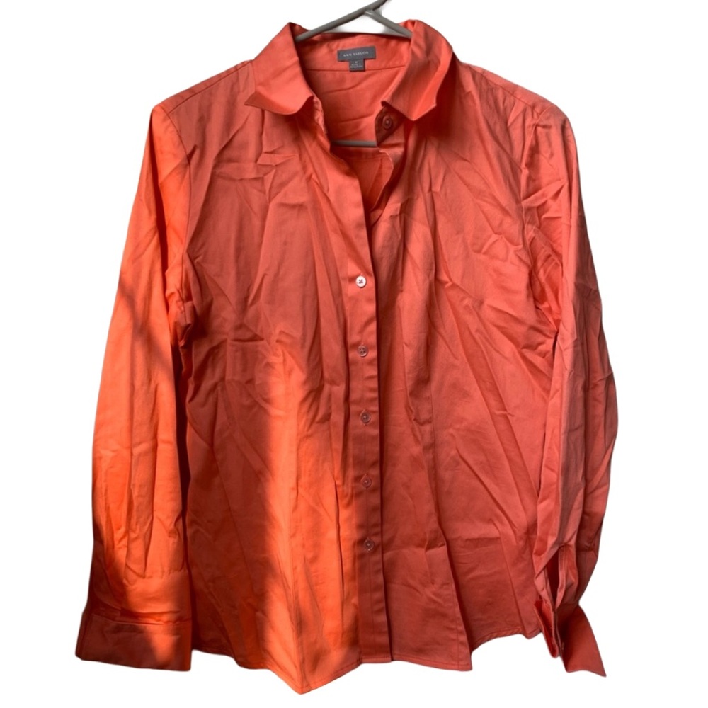 ANN TAYLOR Women’s Orange Long Sleeve Cotton Lycra Button Up Blouse